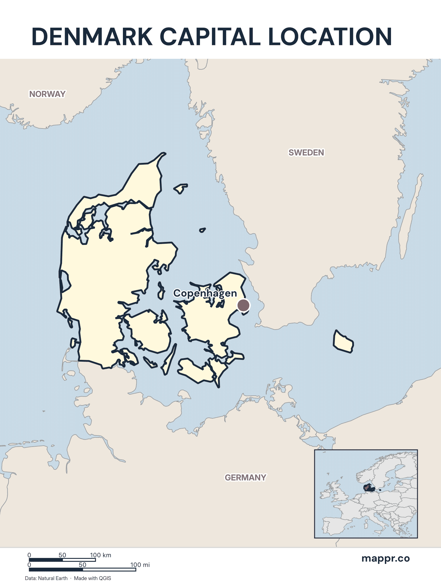 Denmark Maps — Free Printable Maps of Denmark | Mappr
