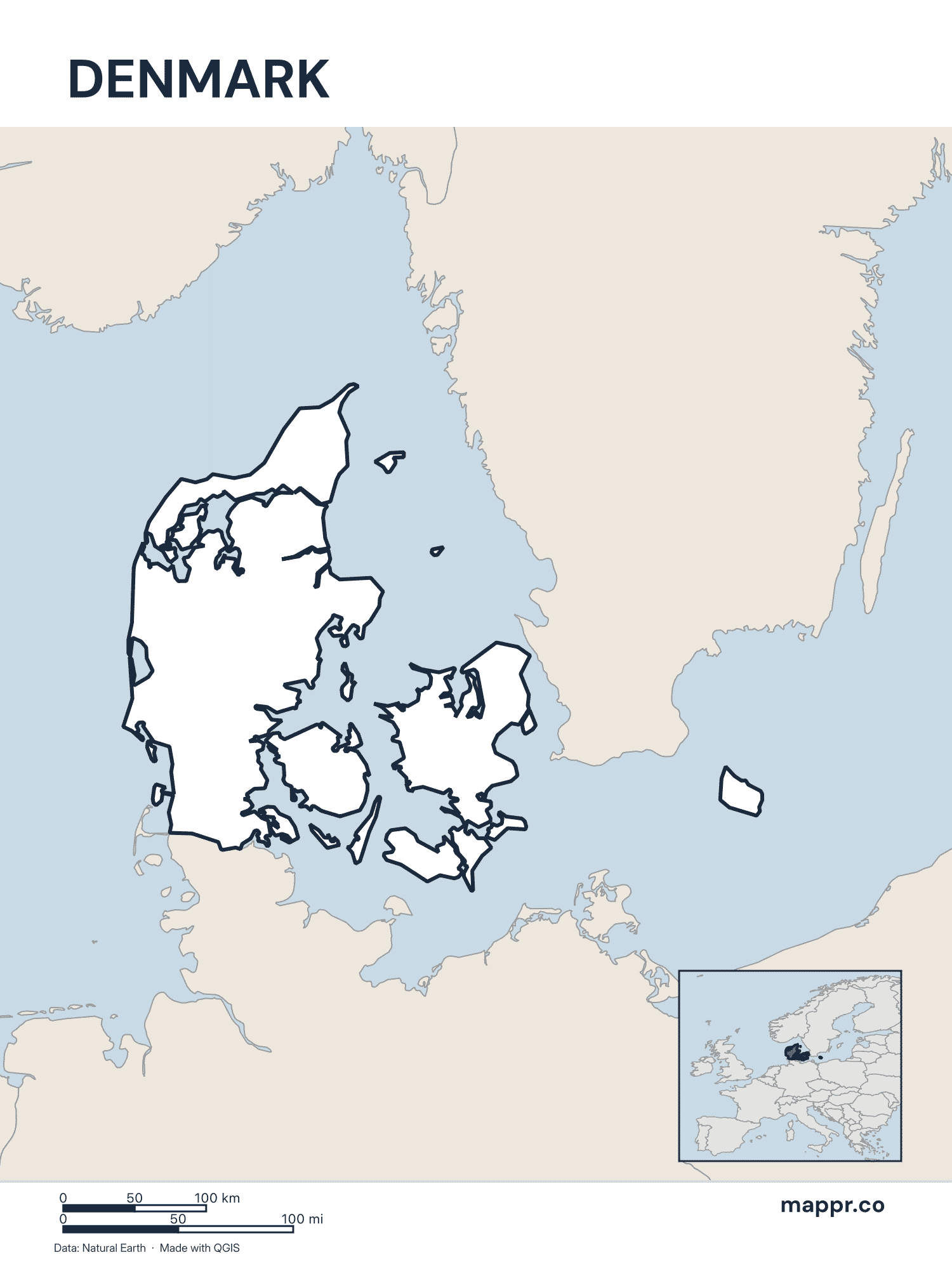 Denmark Maps — Free Printable Maps of Denmark | Mappr