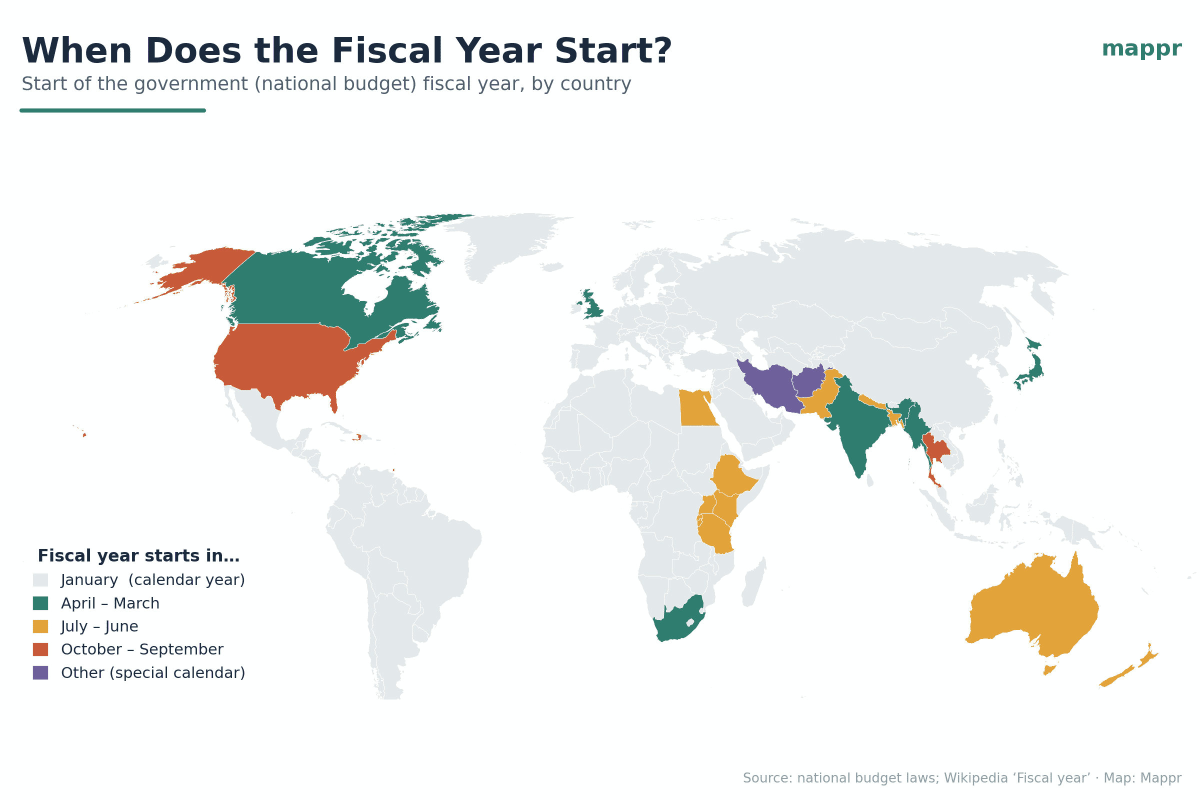 Mapped: Countries Whose Fiscal Year Isn’t the Calendar Year