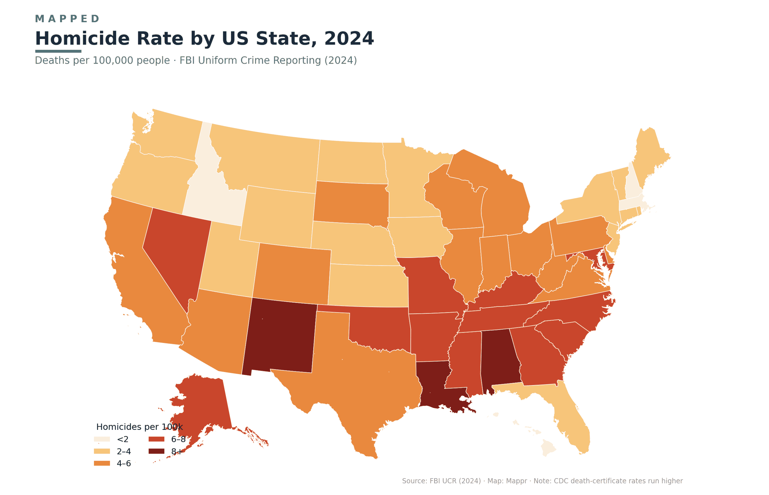 Homicide Rates by US State (2024 Map)