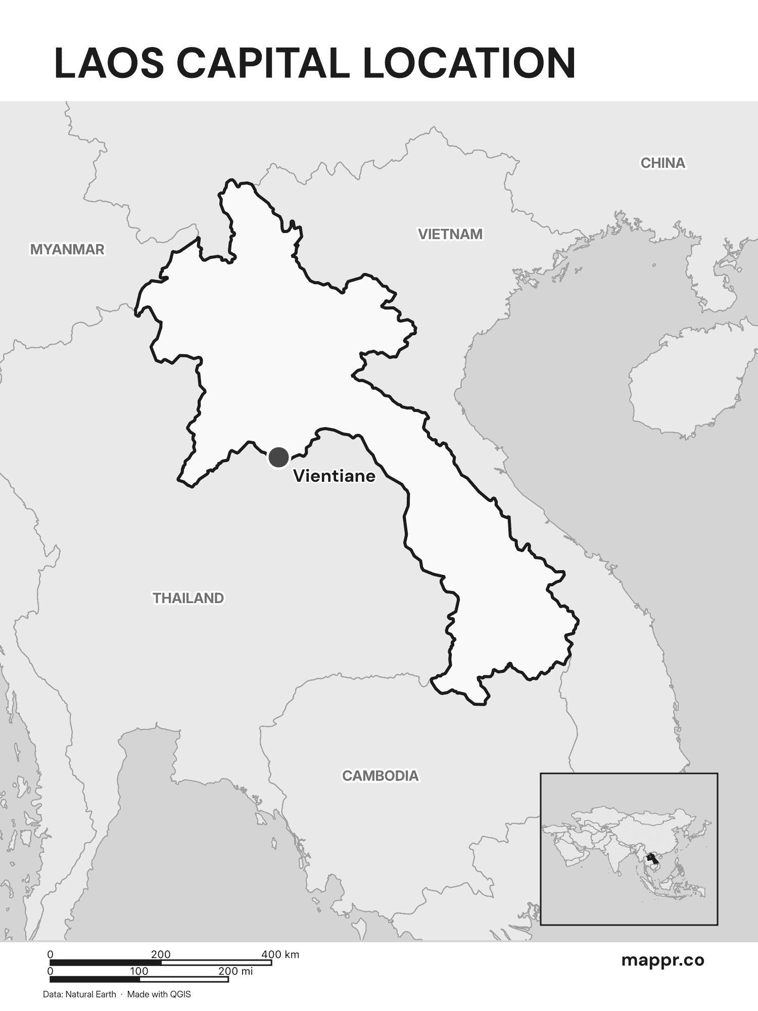 Laos Maps Free Printable Maps Of Laos Mappr Laos Capital Location Map Black And White 