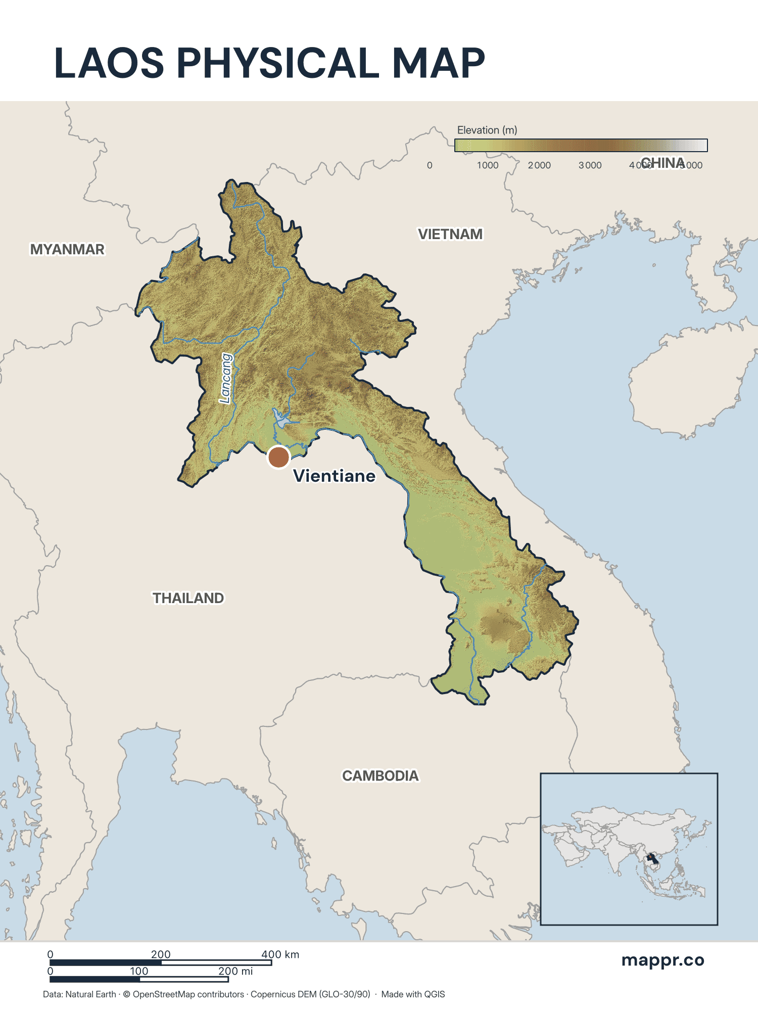 Laos Maps Free Printable Maps Of Laos Mappr Laos Capital Location Map With Raster 