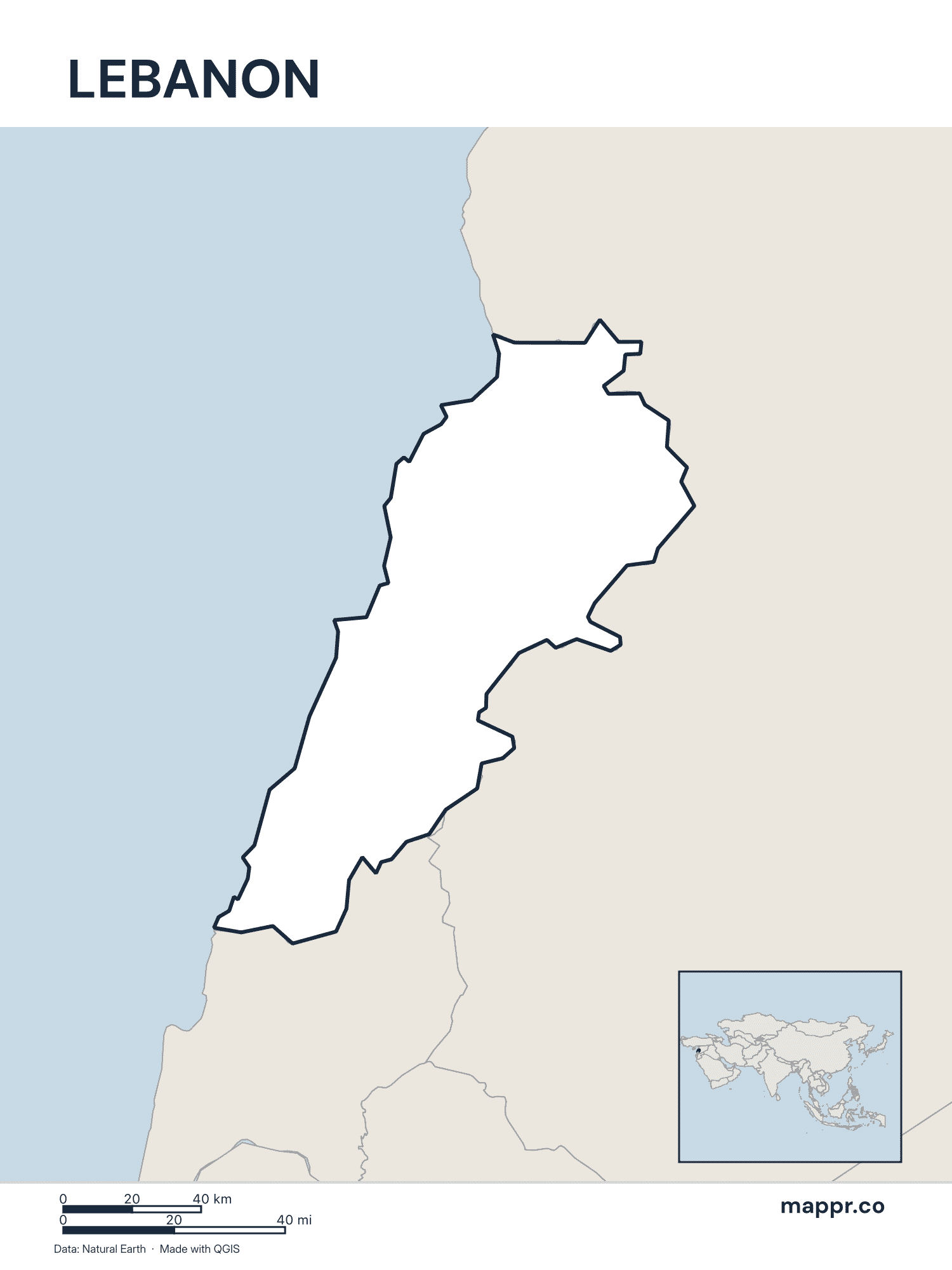 Lebanon Maps — Free Printable Maps of Lebanon | Mappr