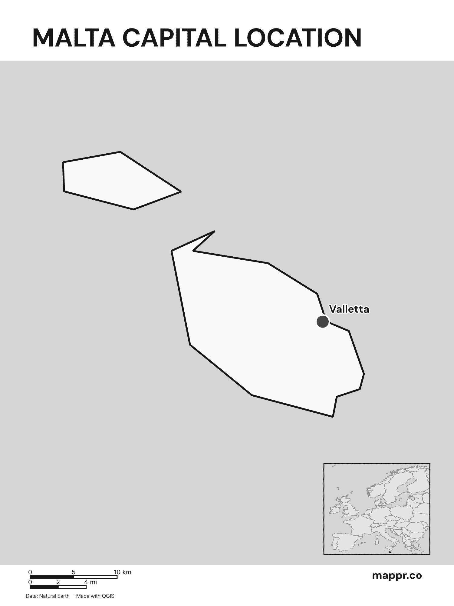 Malta Maps Free Printable Maps Of Malta Mappr Malta Capital Location Map Black And White 