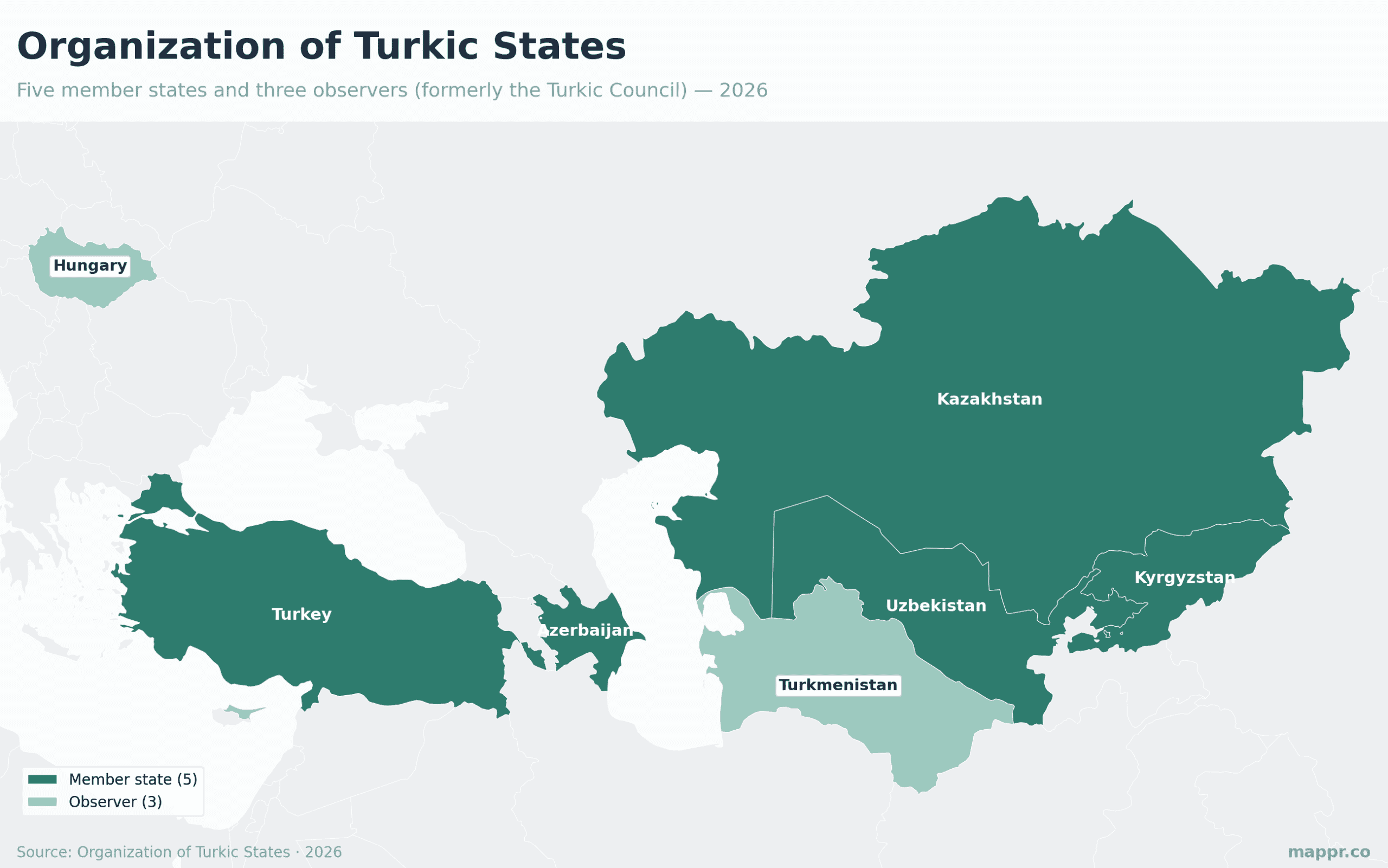 Organization of Turkic States (Formerly the Turkic Council): Members & Map