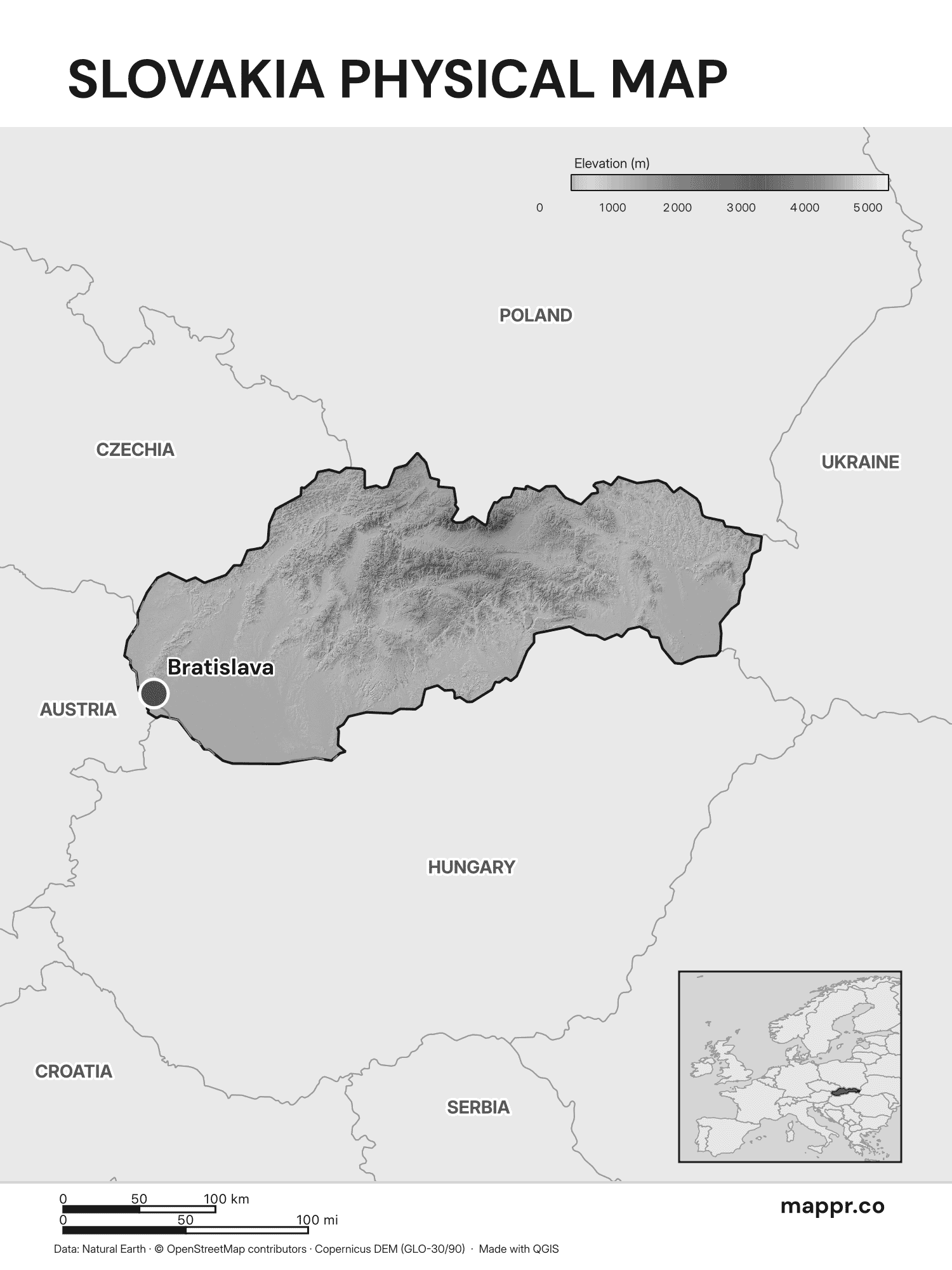 Slovakia Maps Free Printable Maps Of Slovakia Mappr Slovakia Capital Location Map Black And White With Raster 