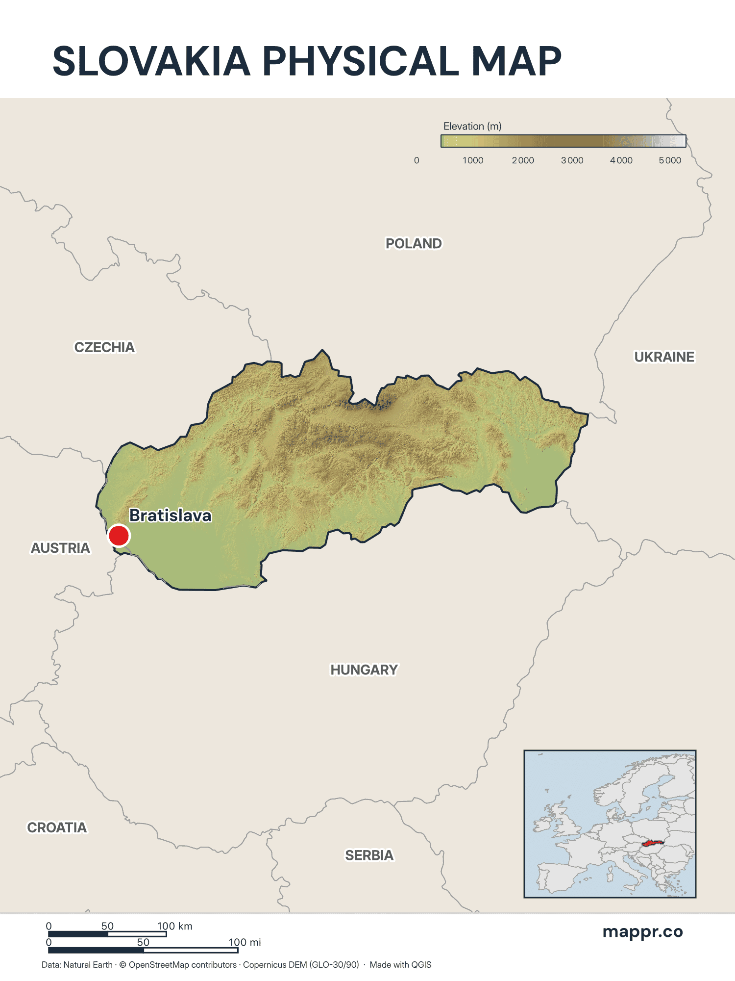 Slovakia Maps Free Printable Maps Of Slovakia Mappr Slovakia Capital Location Map With Raster 