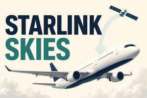 Airliner connecting to a Starlink satellite for in-flight WiFi