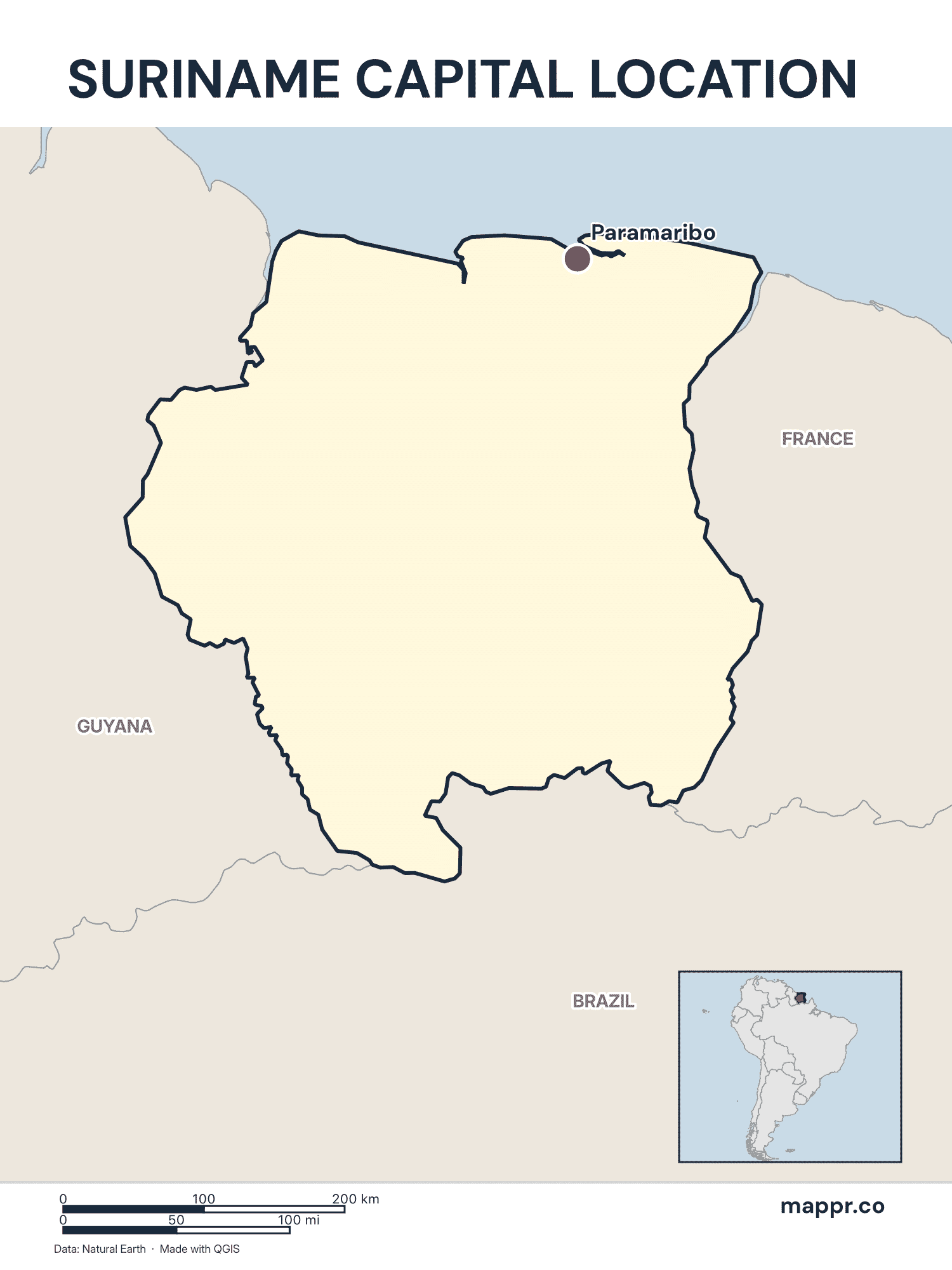Suriname Maps — Free Printable Maps of Suriname | Mappr