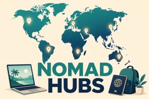 World map of the top digital nomad hub cities in 2026