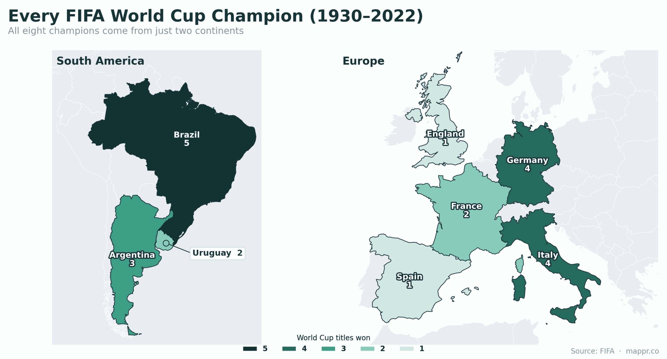 Mapped: Every FIFA World Cup Champion Since 1930