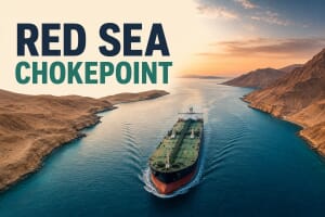 Oil tanker passing through the Bab-al-Mandab Strait, the Red Sea's shipping chokepoint