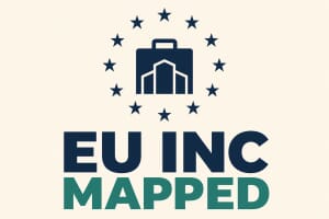 EU stars encircling a briefcase and buildings, representing the EU Inc 28th regime for company incorporation