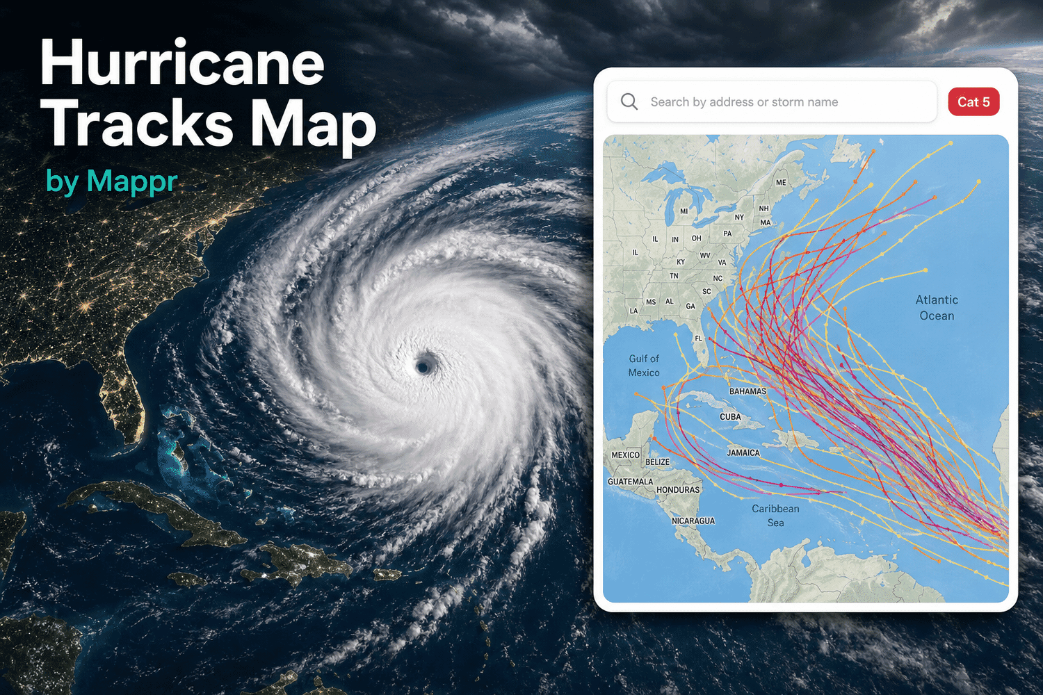 US Hurricane Tracks Map