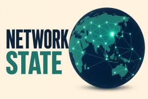 Globe of Asia with glowing network nodes illustrating the network state concept
